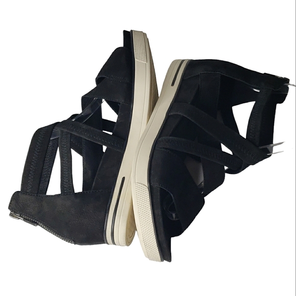 Eileen Fisher Skill Tumbled Nubuck Leather Textile Strappy Sneaker Sandals Zip 8 - Picture 5 of 13